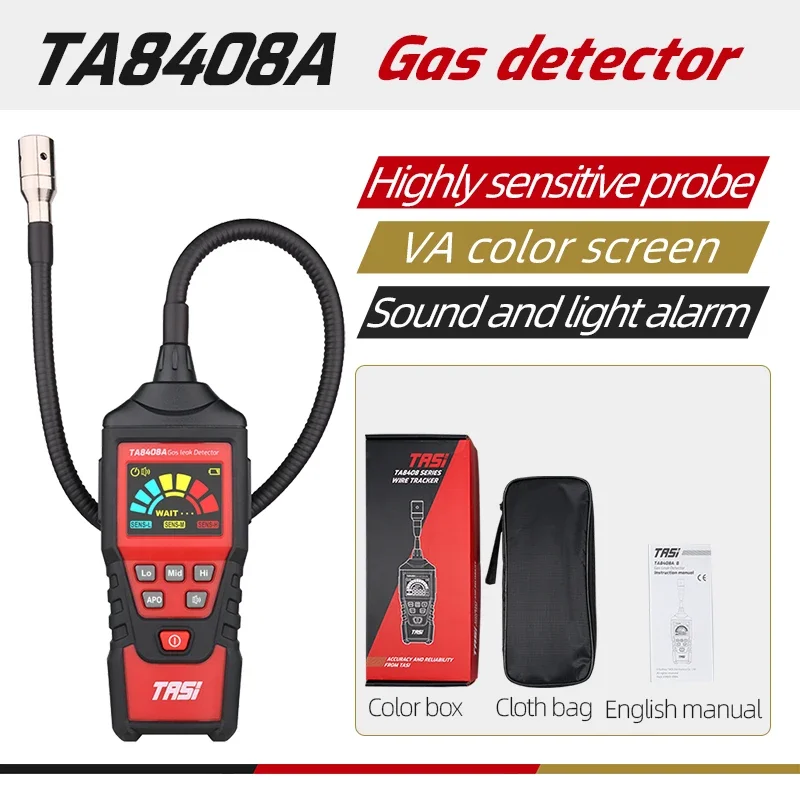 

TASI Gas Leak Detector Combustible Flammable Natural Tester Gas Analyzer 9999 PPM 20% LEL Portable PPM Meter TA8408A