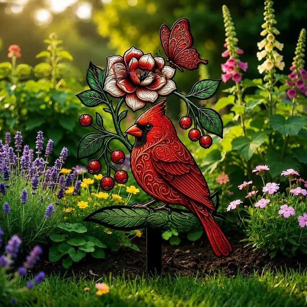 For Spring Decoration Bird Red Red Bird Stake Garden Stake Outdoor Decor Sign Contemporary Aesthetic Long Lasting Material