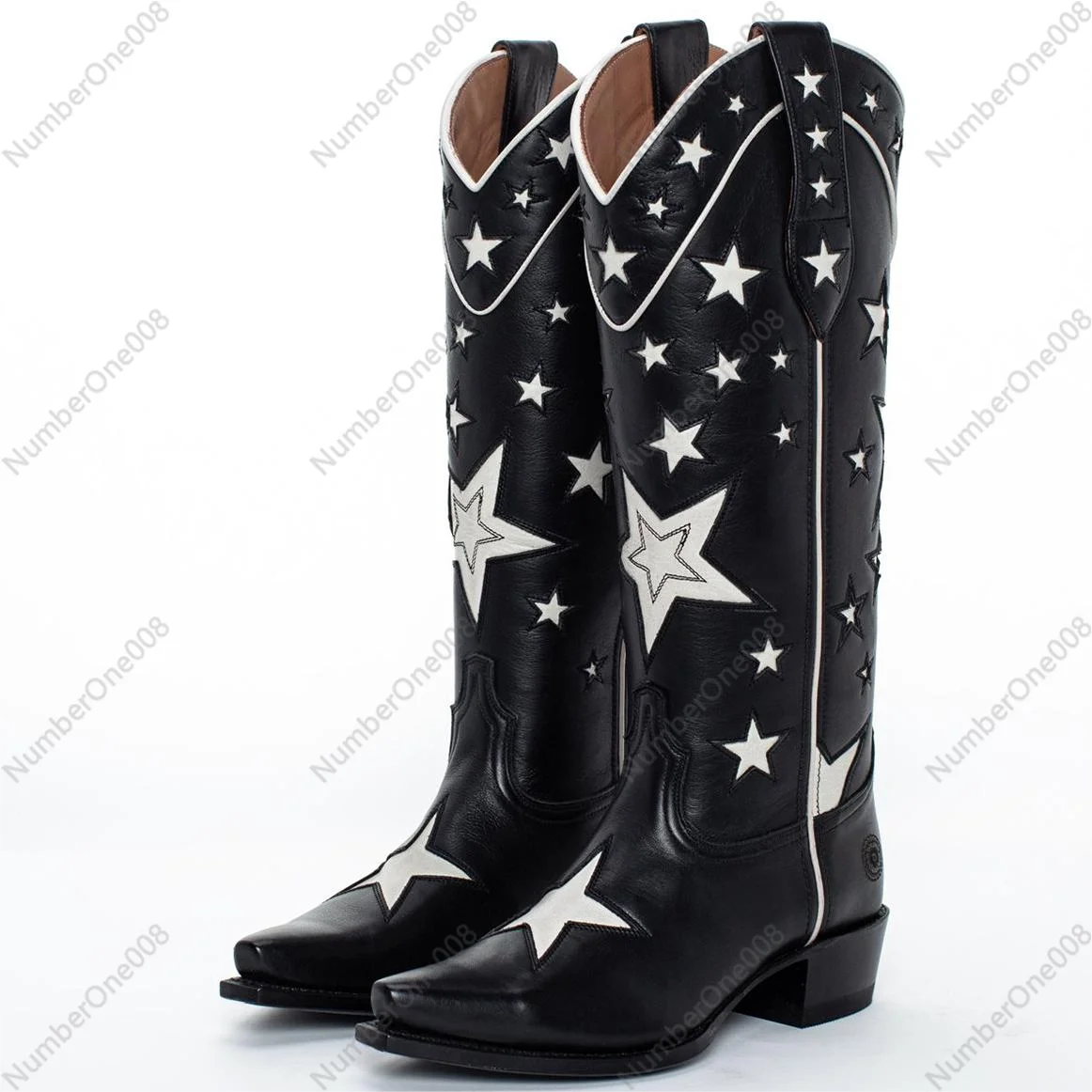 

Women Western Boots Embroidered Cowgirl Fashion Chunky Heel Woman Star Design Cowboy Boots