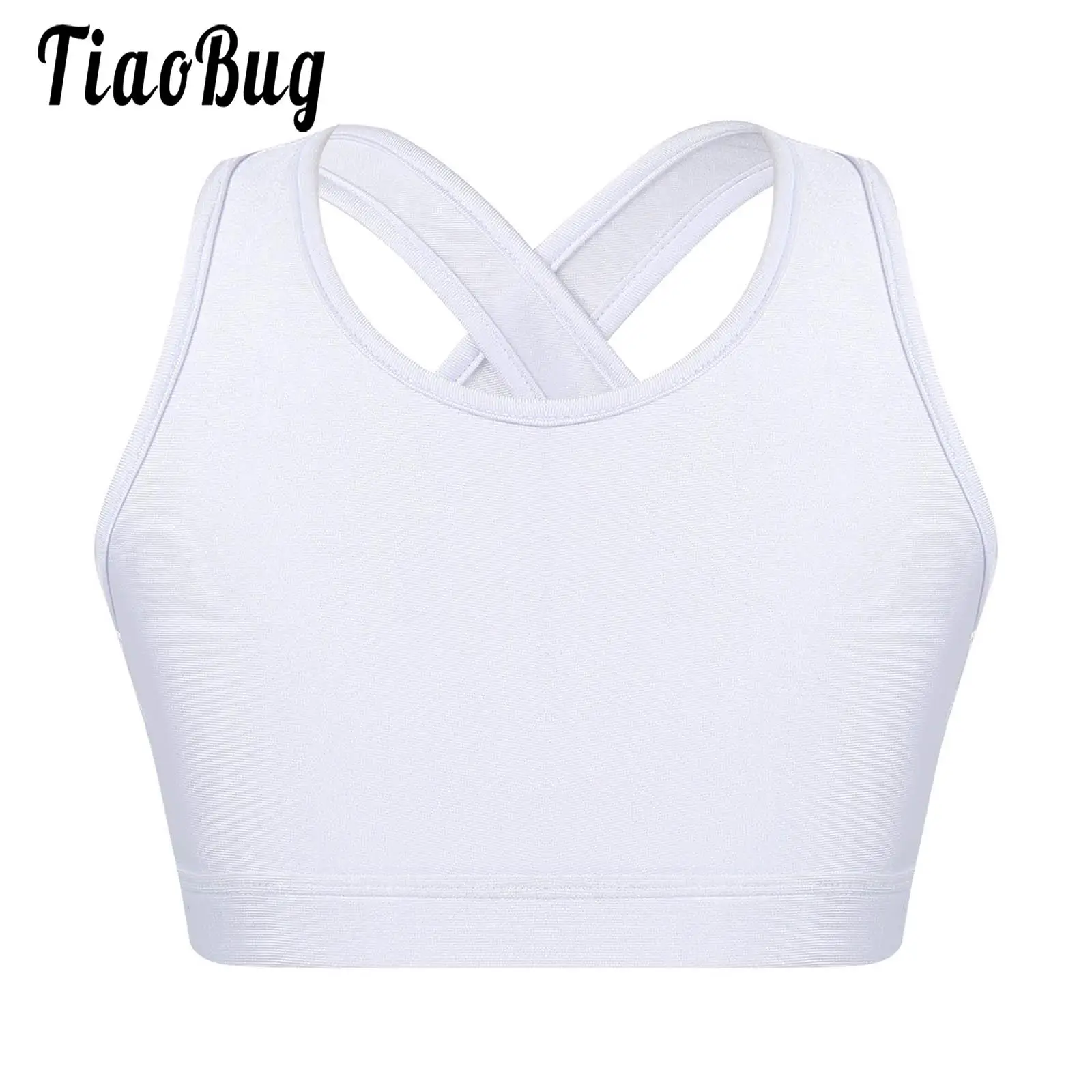 

Kids Girls Sports Tracksuit Bra Vest Sleeveless Keyhole Back Camisoles Gymnastic Costume Street Dancewear for Running Gym Yoga