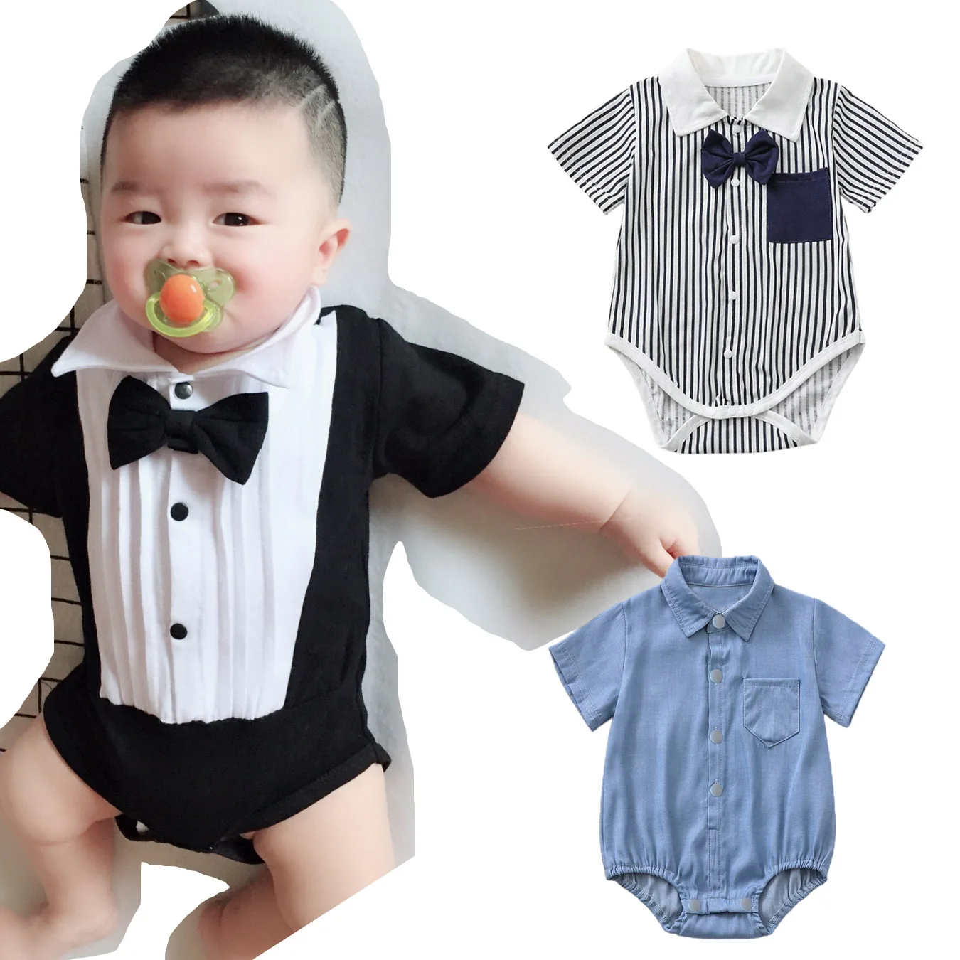 Summer Baby Girl Boy Clothing Gentleman Shirt Romper Body Lapel Short Sleeves Newborn Outfits Toddler Infant Jumpsuit