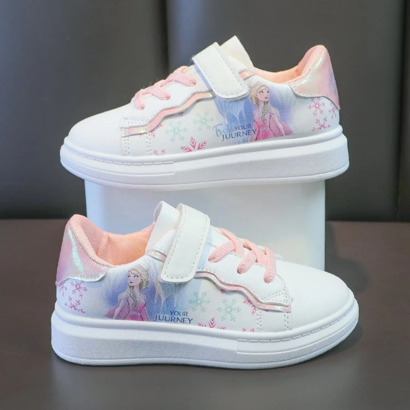 Disney Kids Girls Shoes 2024 New Children Sneakers Girls Elsa Frozen Princess Casual Sport Shoes Student Shoes Teen Shoes