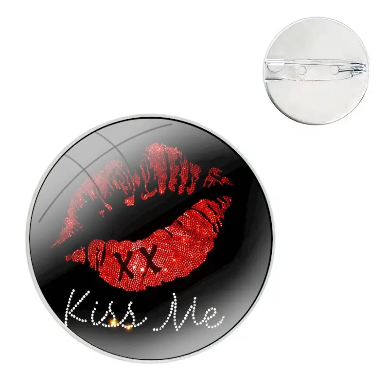 Pins Badge Metal Brooches For Clothes Backpack Decoration gift Kiss your red lips