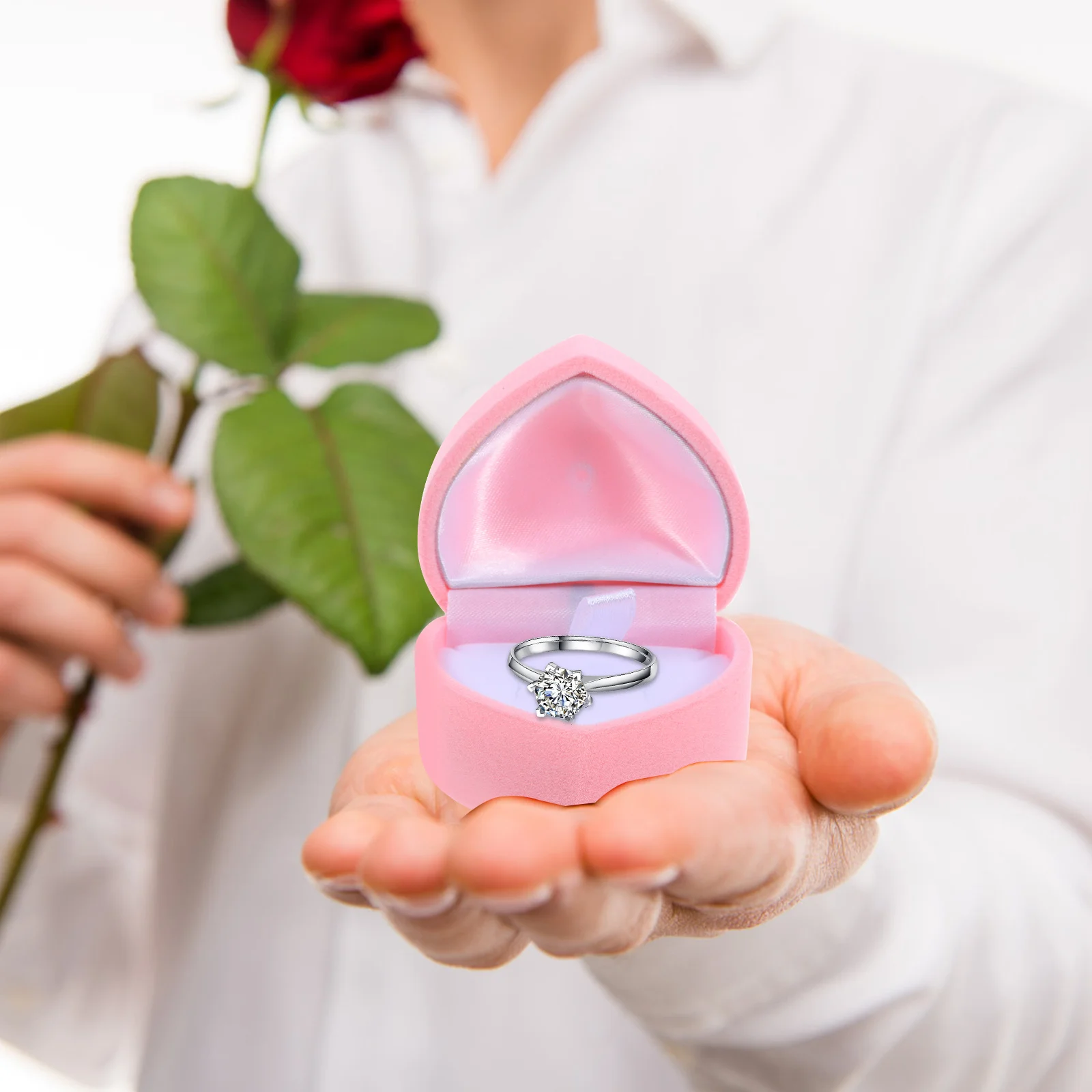 

Heart Shaped Ring Box for Engagement Wedding Jewelry Gift Display Organizer Smooth Texture with Lid Gift Heart Shaped Ring Box