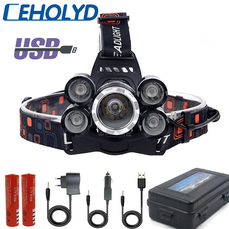 CEHOLYD Rechargeable Led Headlamp Fishing Headlight T6 Rechargeable Torch Hunting Head Lamp Camping Flashlight For 18650 battery