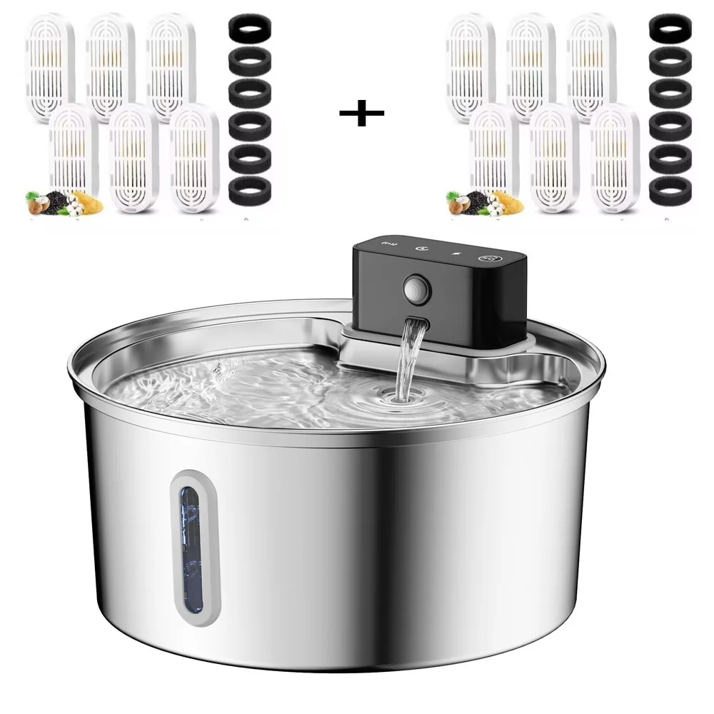 ZYfeeder 3,2 L/108 unzen Drahtlose Lade Sensor Katze Wasser Feeder Edelstahl Katze Hund Wasser Brunnen Stille Wasserstand fenster Kein Stecker 5
