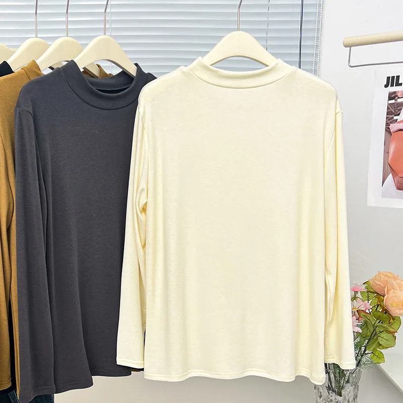 2023 Autumn Plus Size T-Shirt Women Clothes Crew-neck Long Sleeved Basics Tee Loose Casual Solid Color Tops Curve L7 2357