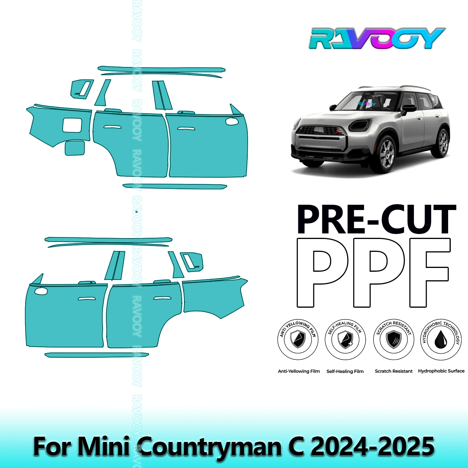 

For Mini Countryman C 2024-2025 8.5mil Clear Matte Pre-Cut PPF Door & A/B Pillar Kit TPU Paint Protection Film Set