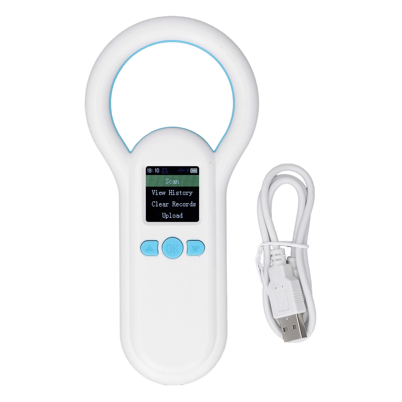 Pet Microchip Scanner 134.2Khz Portable Animal Ear Tag ID Reader 1.44 Inch TFT Display Screen 500 Records Storage