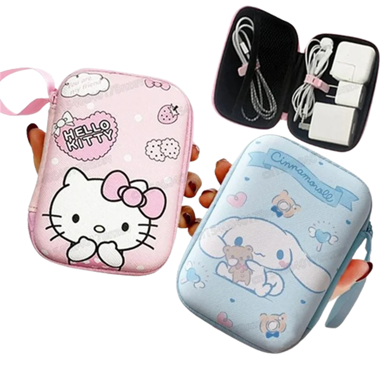 

Sanrio Anime Storage Box Girls Hello Kitty Kuromi Cartoon Makeup Bag Travel Women Phone Cable Headphone Portable Storage Bag