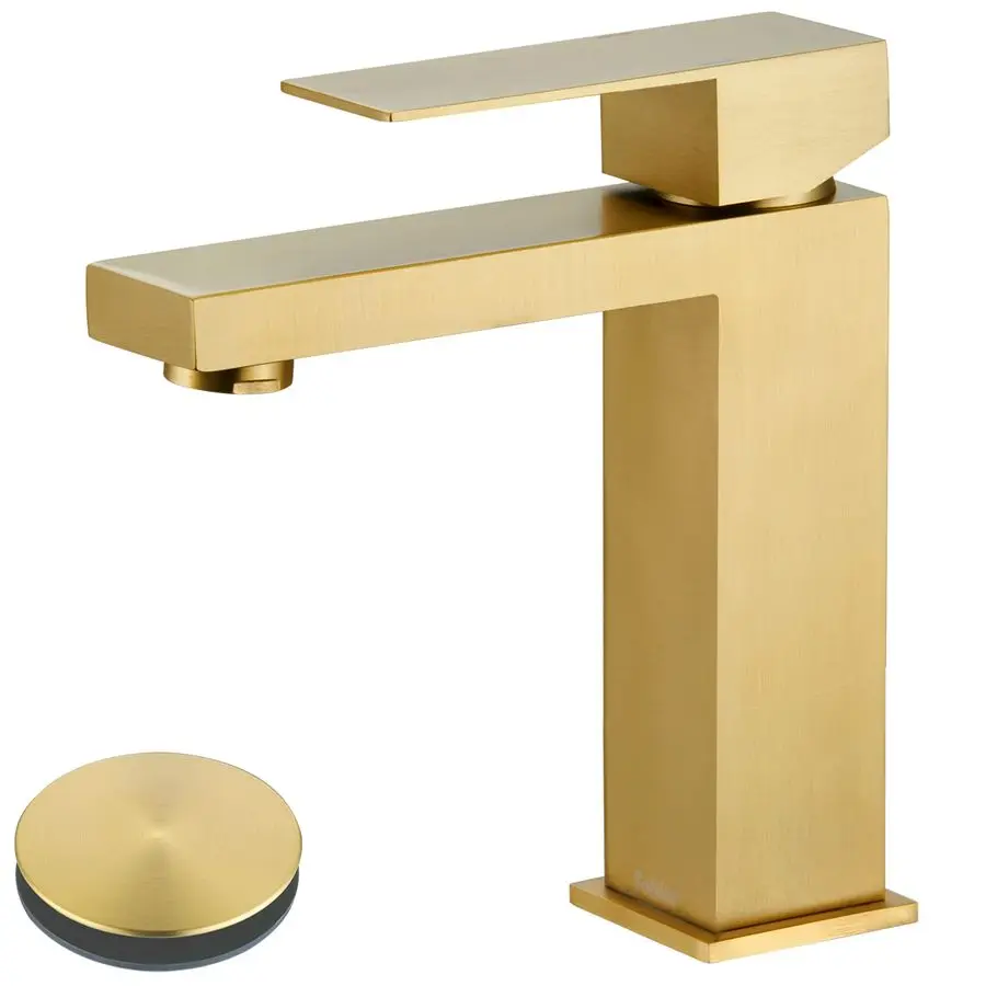 

Gold Bathroom Faucet, Brushed Gold Faucet for Bathroom Sink, Gold Single Hole Bathroom Faucet Modern Single Handle Vanity Basin