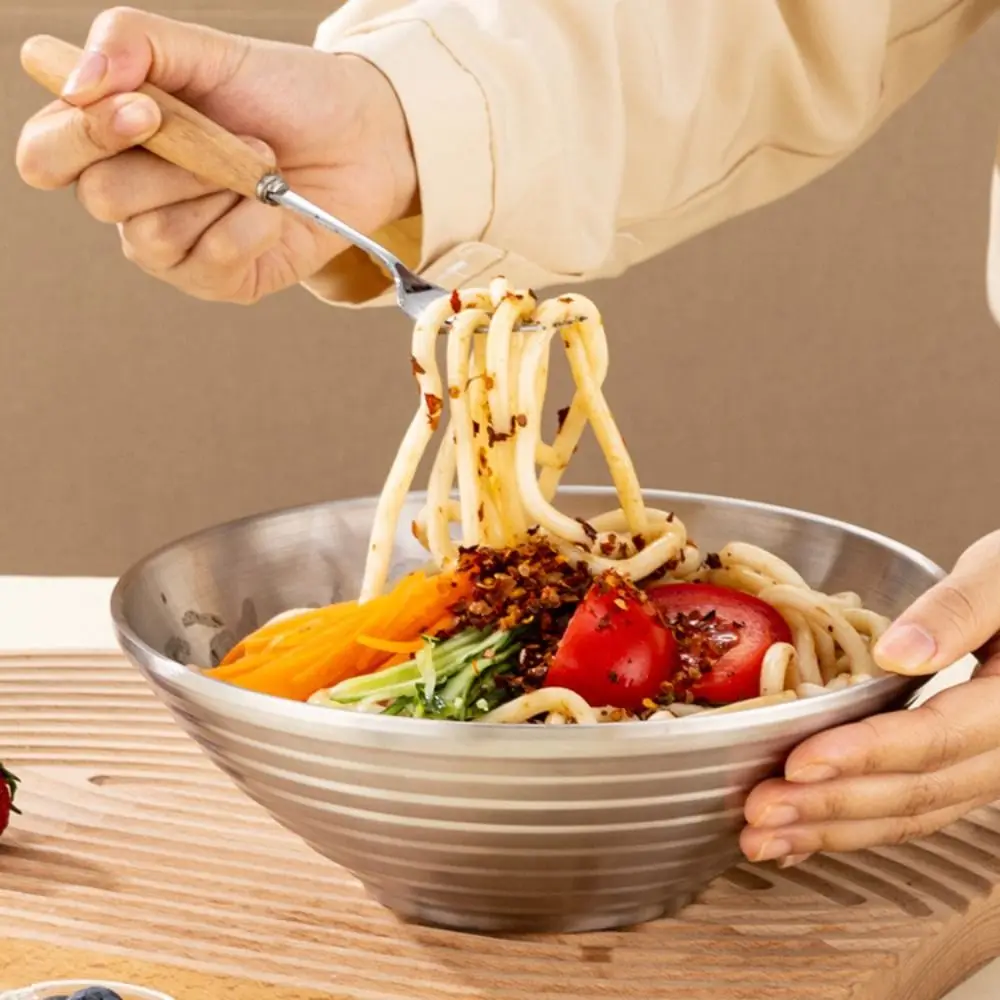 

Japanese Style 304 Stainless Steel Bowl Heat Insulated Anti Fall Instant Noodles Bowl Durable Double Layer Rice Bowl