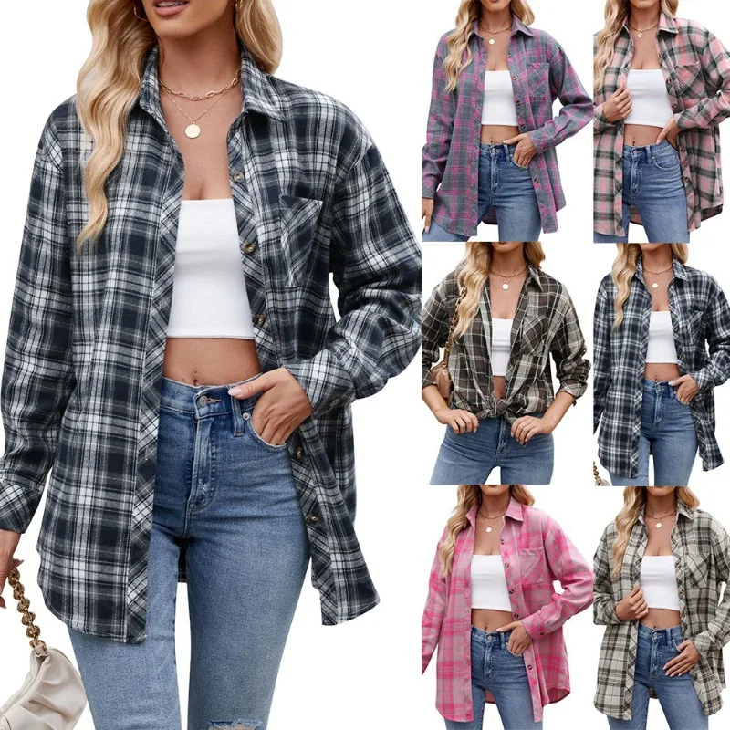 Women\'s Plaid Shirt Casual Autumn New Ladies Loose Tops Flannel Female Long Sleeve Blouses Korean Fashion Jacket Female Clothes