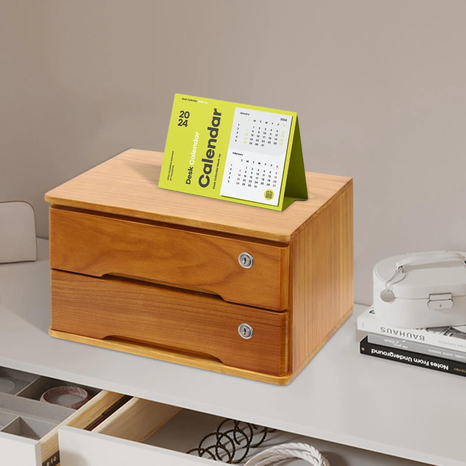 

Настольный ящик для хранения. 2-слойный шкаф для хранения с замком. Классифицированное хранилище для рабочего стола, сохранить ваш офис.