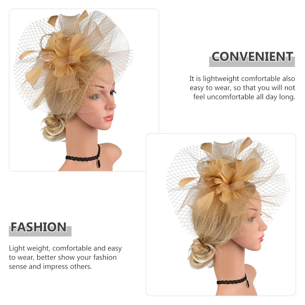 

Fascinator Headb Women Removable Clip Bun Style Golden Bride Cocktail Party Hat Tea Flapper Accessories Fashionable Dressy Hair