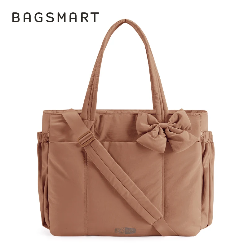 BAGSMART Gewatteerde draagtas met strik Casual gewatteerde gewatteerde damesschoudertassen Geschikt voor 15,6 inch laptop Grote capaciteit Yoga Gymtassen