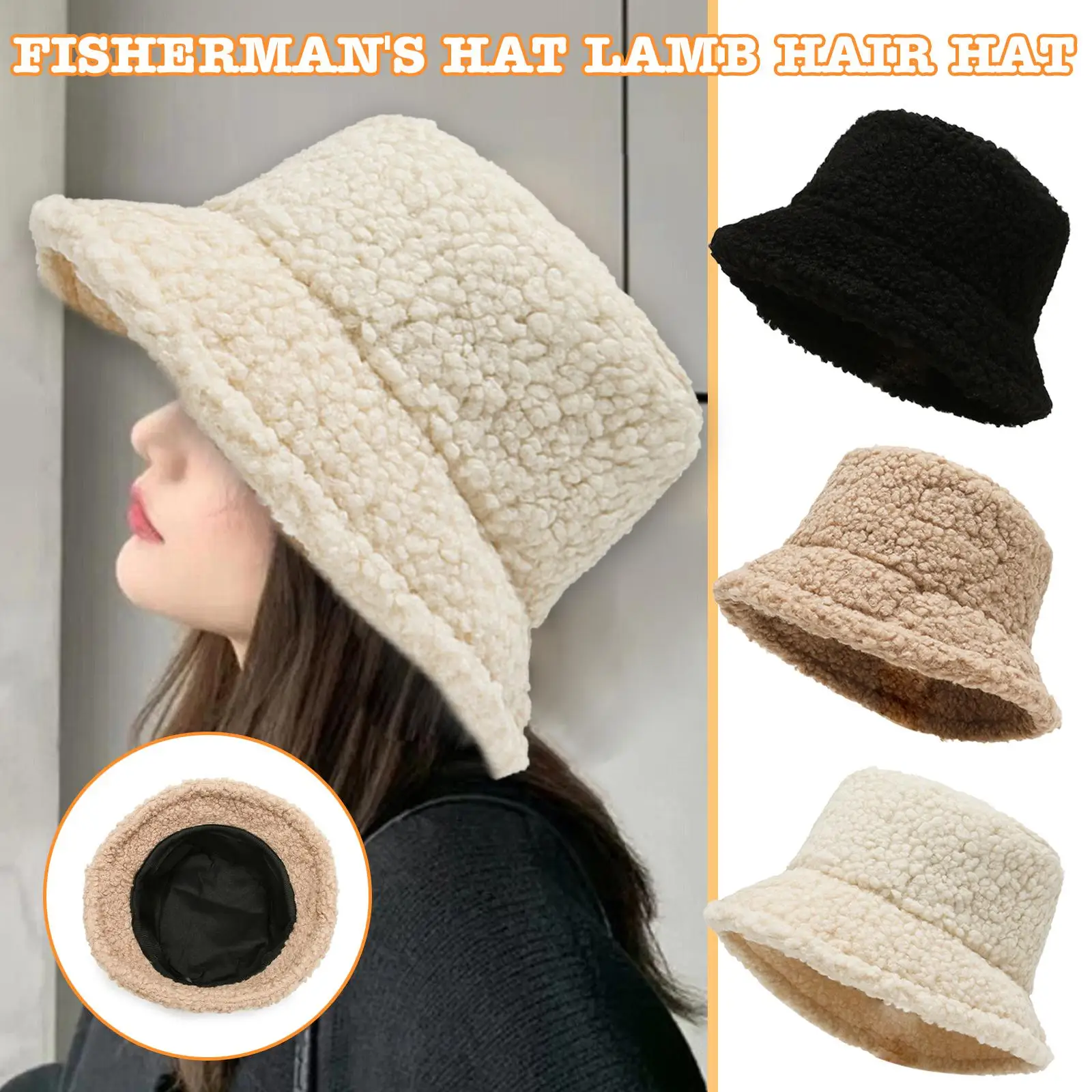 2023 Winter Warm Bucket Hats Lamb Wool Faux Fur Fisherman Caps Women Thicken Plush Hats Winter Warm Velvet Hats For Women