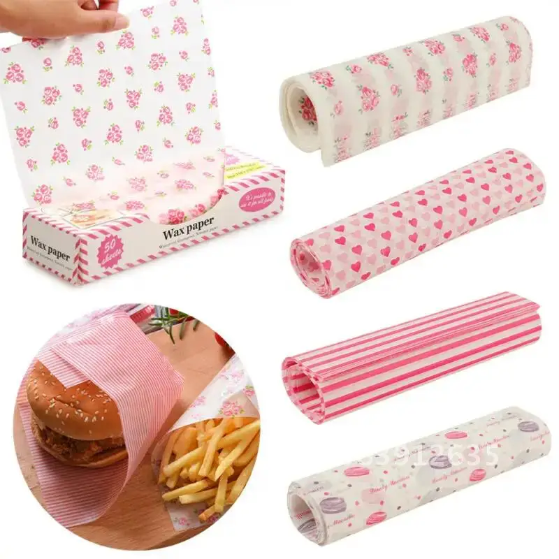 

50Pcs/Box Wax Paper Food Grade Grease Paper Food Wrapping Paper for Bread Sandwich Burger Fries Oil Paper Baking Tools