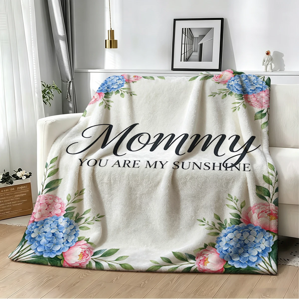 Mommy Hero Hydrangea Blue Warm Flannel Fleece Blanket Thick Soft Cozy Throw Blanket for Winter Bed Couch Plush Bedspread