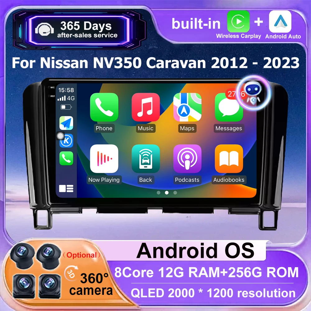 9'' For Nissan NV350 Caravan 2012 2013 2014 - 2023 QLED Screen Android 16 Auto Car Radio Multimedia Player GPS Navigation BT DSP