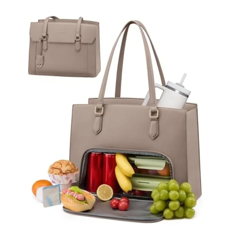

Lunch Tote Bag for Women, Laptop Work Bag with Insulated Lunch Compartment, Large Capacity Computer Handbag with Cup Holder for