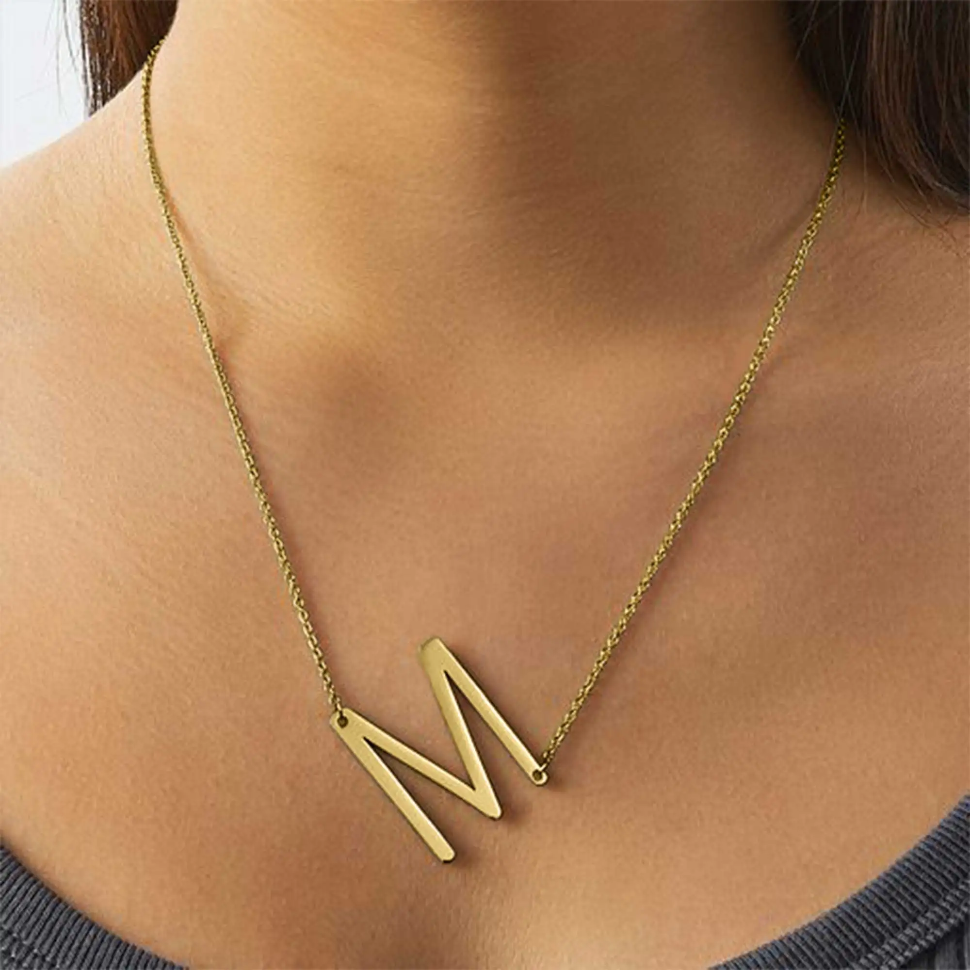 Statement Initial Necklace Personalised Stainless Steel 18K Gold Plated Pendant Necklace Valentine's Day Gift for Girlfriend