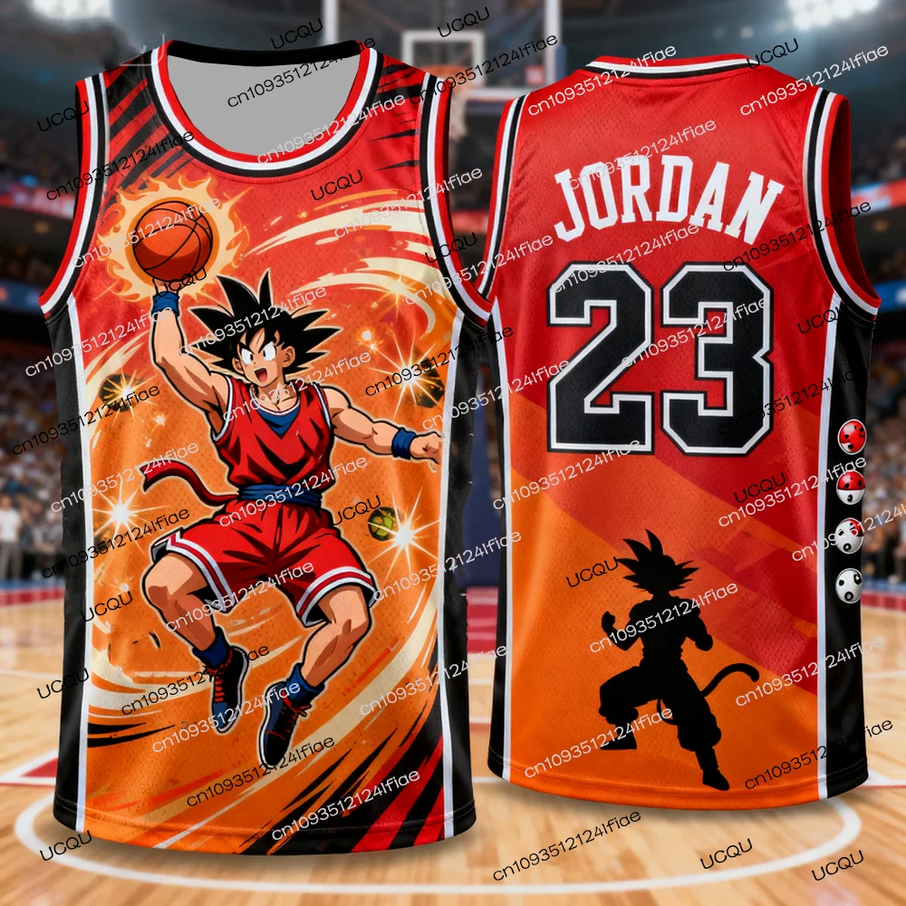 2025 جديد الأردن كرة السلة جيرسي لعبة دراغون بول Z طبعة خاصة كرة السلة للرجال جيرسي سترة الاطفال غوكو الكرتون سترة #2