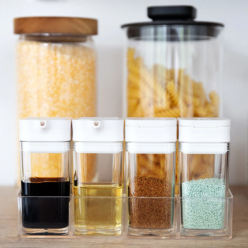 Transparent Spice Jar Set Salt and Pepper Seasoning Bottle Colorful Lid Kitchen Condiment Cruet Storage Container Base