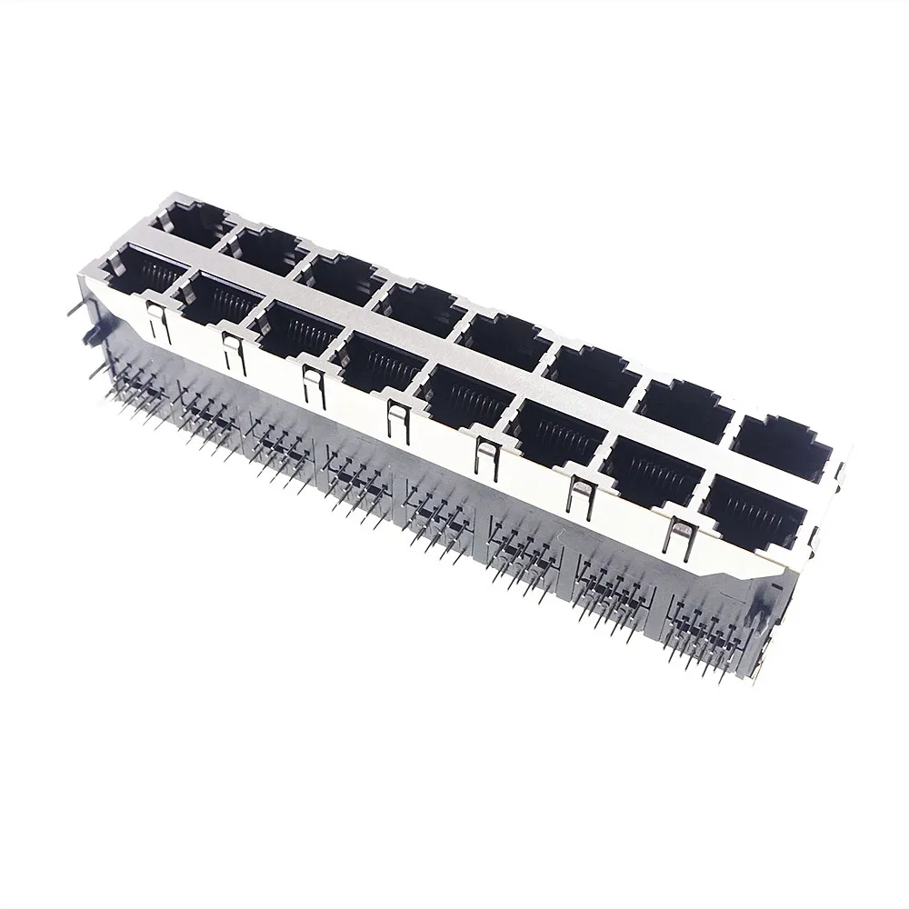 2 5 20 50 Pcs RJ45 1 2 4 8 16 Port Shielded Modular PCB Led Jack 8P8C Right Angle Through Hole Pcb Network Connector SIDE ENTRY