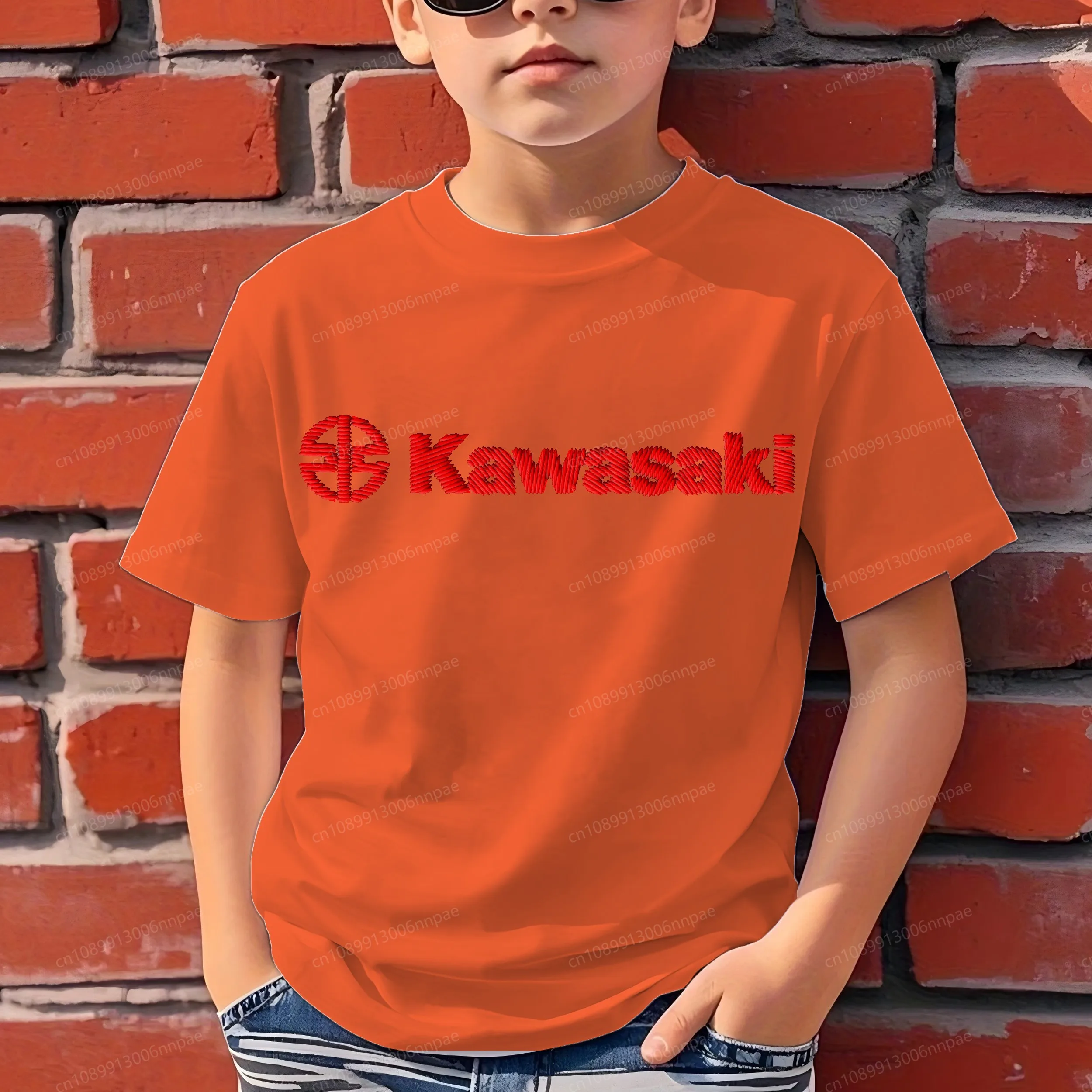 

Embroidery Kawasaki 3D Printing Pure Cotton Children's Clothing Boys Boy Clothes Texture Summer T-shirt Sports Top 2025 Kids Top