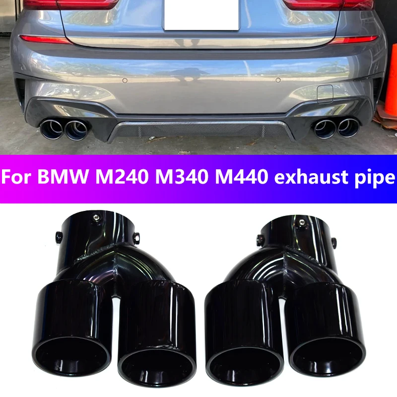 Para BMW G20 G21 M340i G42 M240i G23 M440i tubo de escape mejora fibra de carbono negro silenciador cuádruple punta cabezal de escape