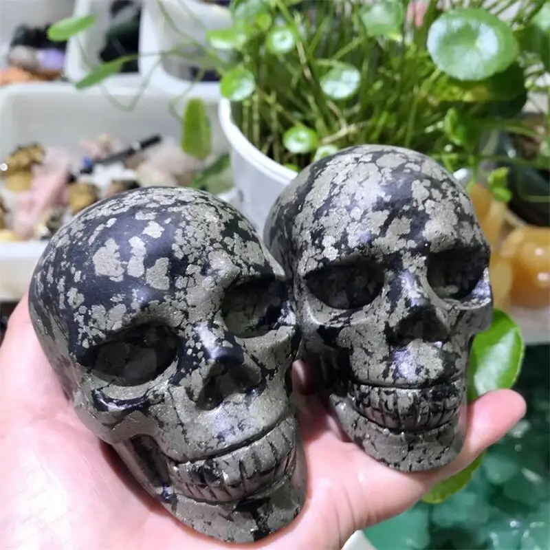 

Natural Pyrite Skull Crystal Healing Gift Crafts Home Decoration Polished Figurine Halloween Ornaments