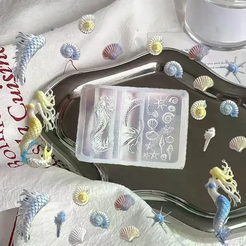 Ocean Series 3D Silicone Nail Mold Mermaid Starfish Shell Nails Art Carving Templates Manicure Design Tool DIY Nail Art Decor