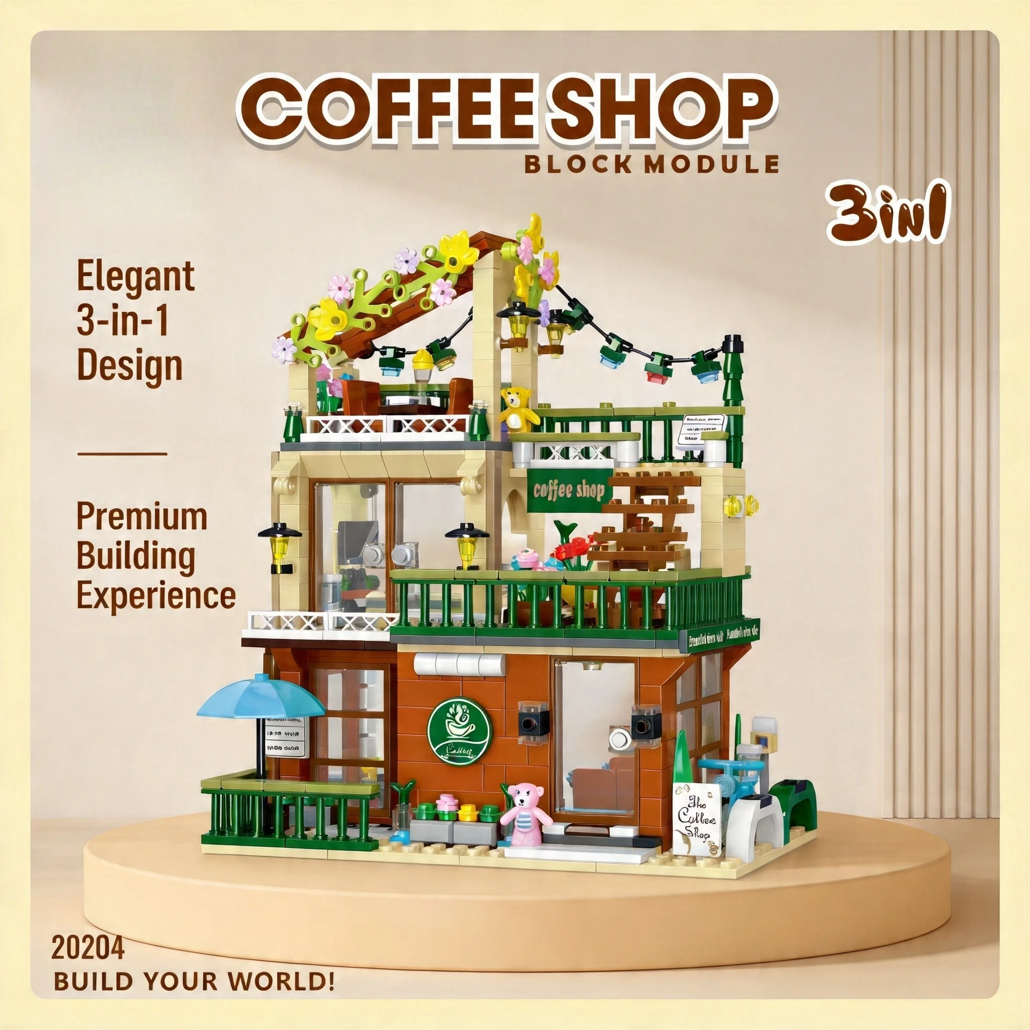 Set de Construcción Modular 3 en 1 de Cafetería Premium - Artesanía de Primera Calidad para Coleccionistas Adultos - Versión en Inglés