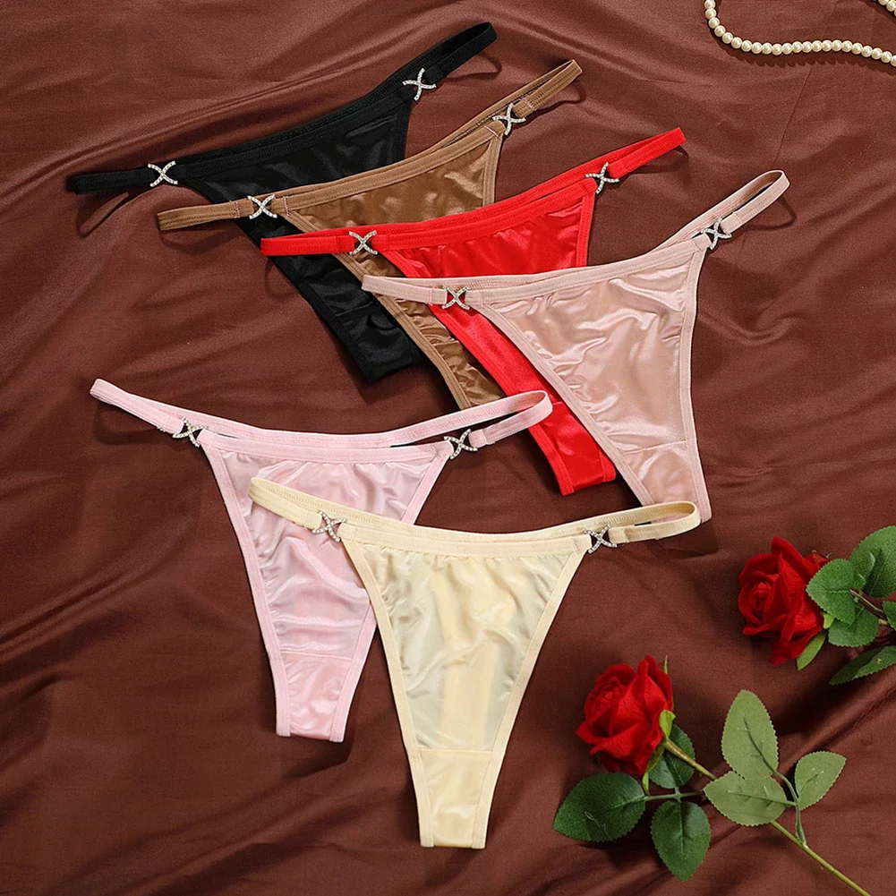 

Women's Panties New For French Light Sexy Lingerie Luxury Glossy Panties Sexy Low Waist Thin Straps Female Underwear T Pants