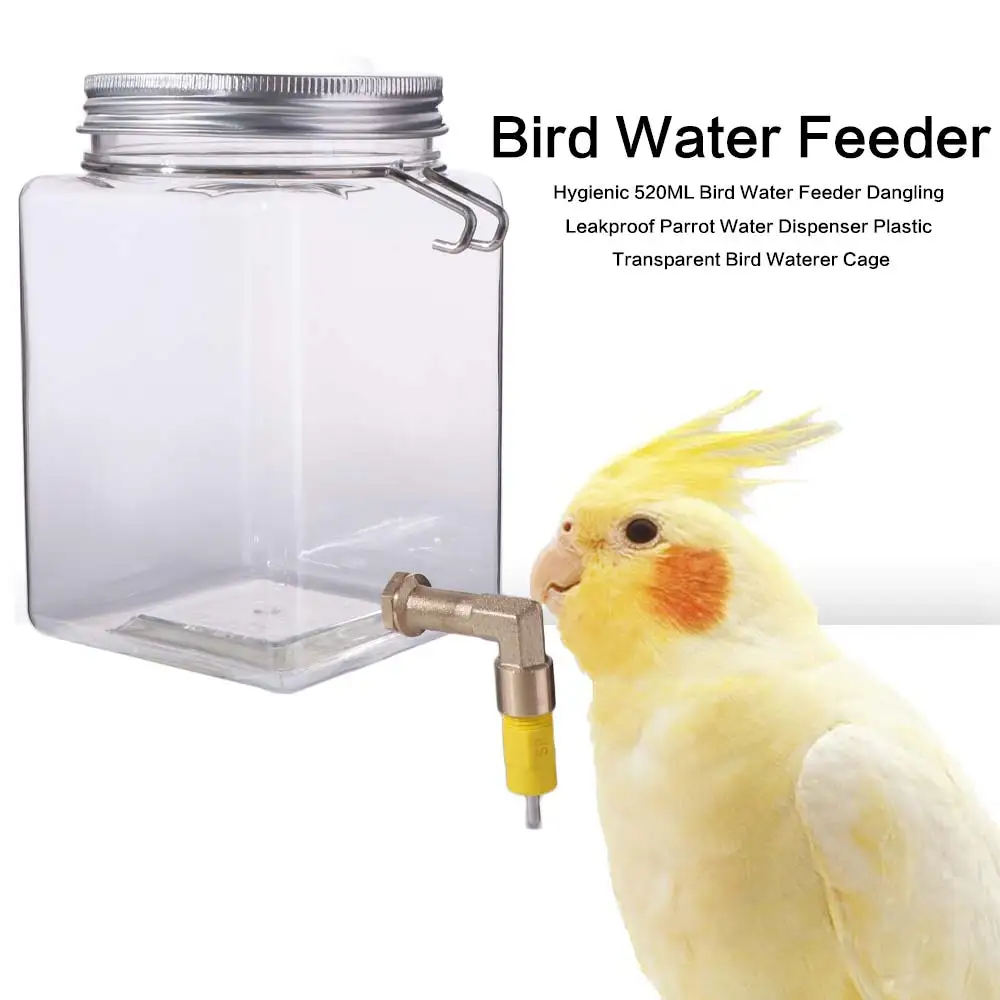 520ML Bird Water Feeder Leakproof Dangling Parrot Water Dispenser Plastic Transparent Bird Waterer for Bird Cage