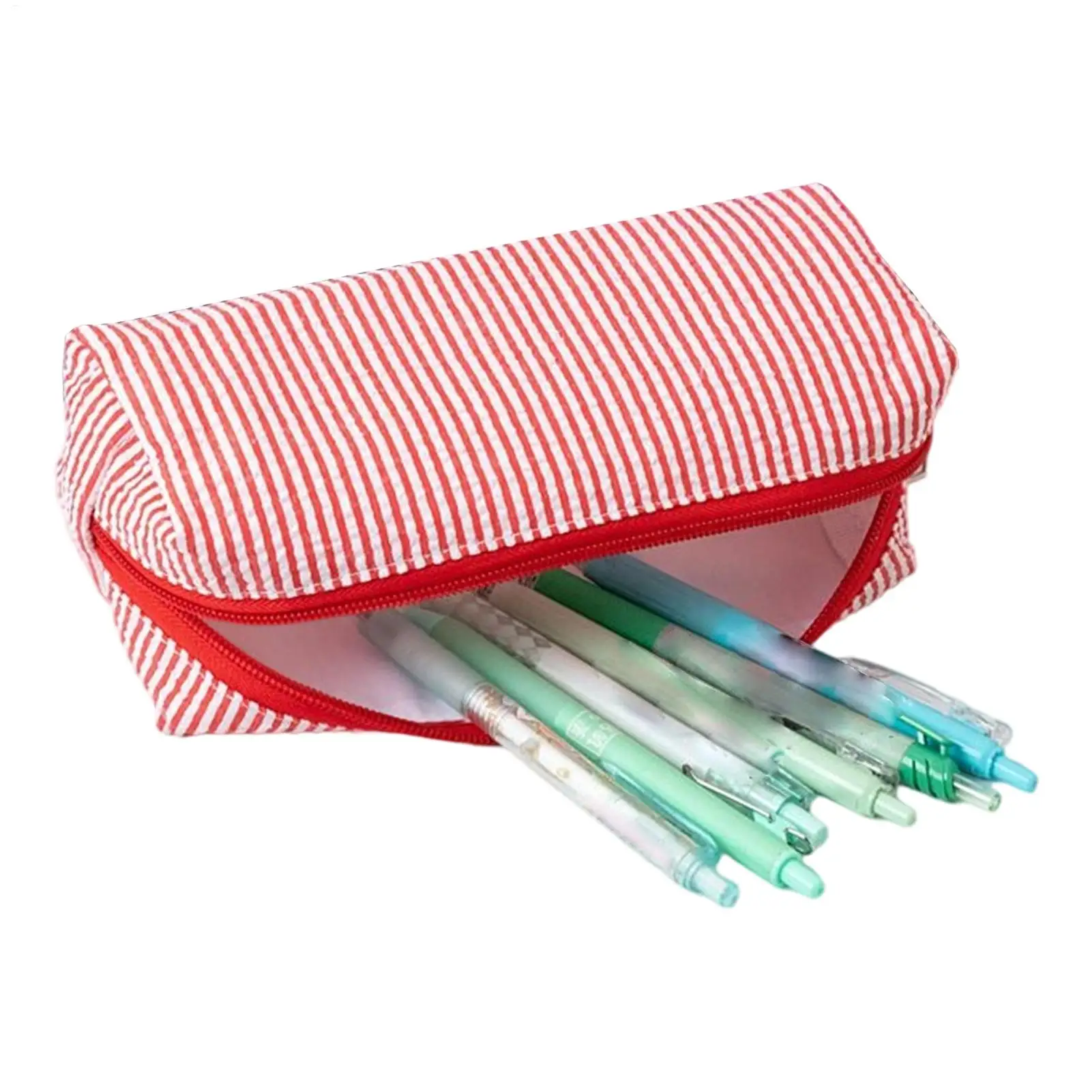 Cute Striped Pencil Case Small Travel Pouch with Zipper Large Capacity Portable Stationery Bag for School Office Girls ﻿
