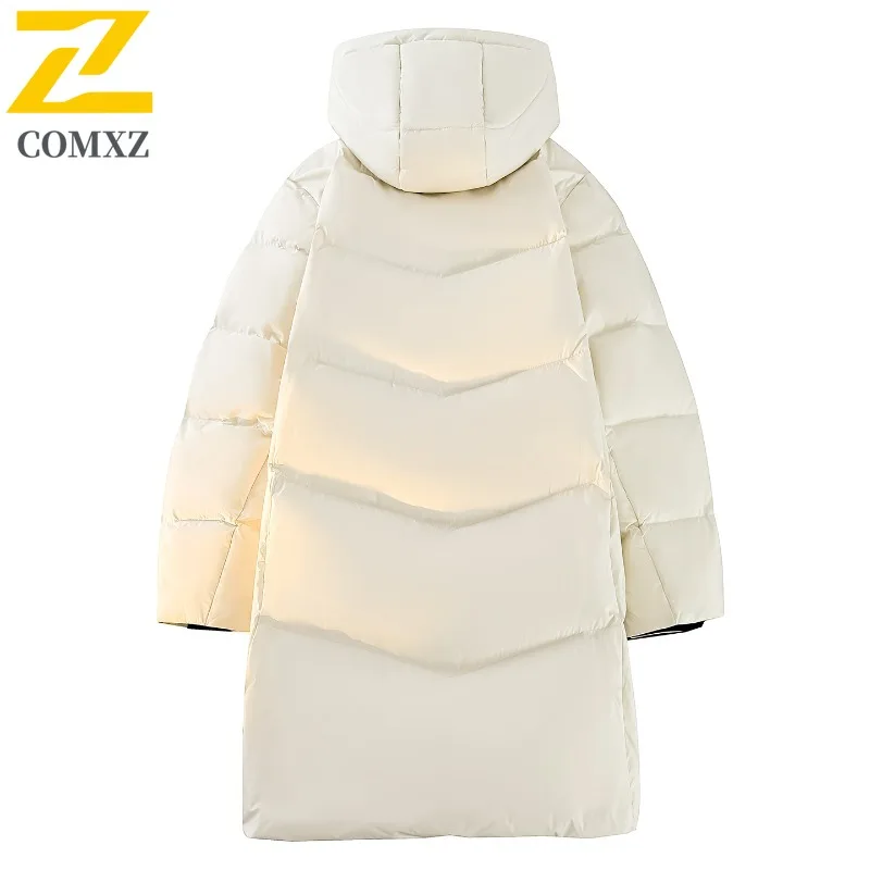 COMXZ Men Travel Down Jacket Classic Hooded Travel Windproof Warm Parka Ultra Light Camping Cold Resistant Winter Puffer Coat