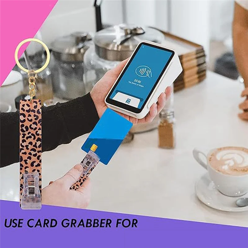 QWE-3Pcs Card Bank Card Clips Acrylic ATM Contactless Cards Extractor Keychain With Cards Puller For Long Nail Girls