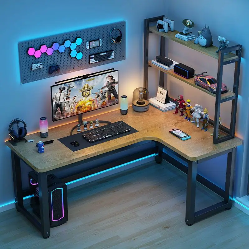 مكتب كمبيوتر مكتبي ركن جديد: مكتب ألعاب مزدوج، طاولة زاوية لرف الكتب في غرفة النوم، مكتب دراسة للمكتب المنزلي