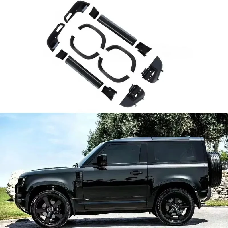 2020-2023 Defender 90 طقم الجسم الأسود اللامع مع التنانير الجانبية لوحة الباب عجلة الزاوية الحاجب-الملحقات الخارجية #2