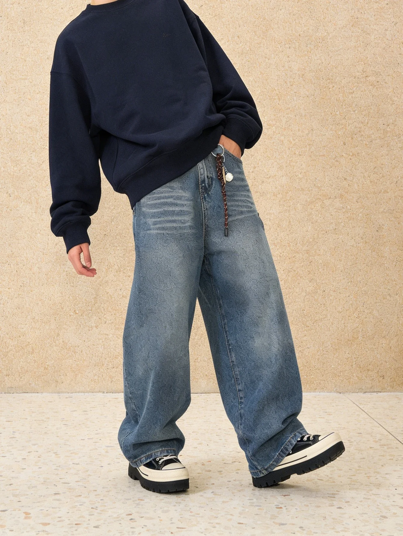 

Hip-hop Blue Men's Baggy Jeans Pant For Man Original Y2K Drip Denim Trousers No accessories or belts included
