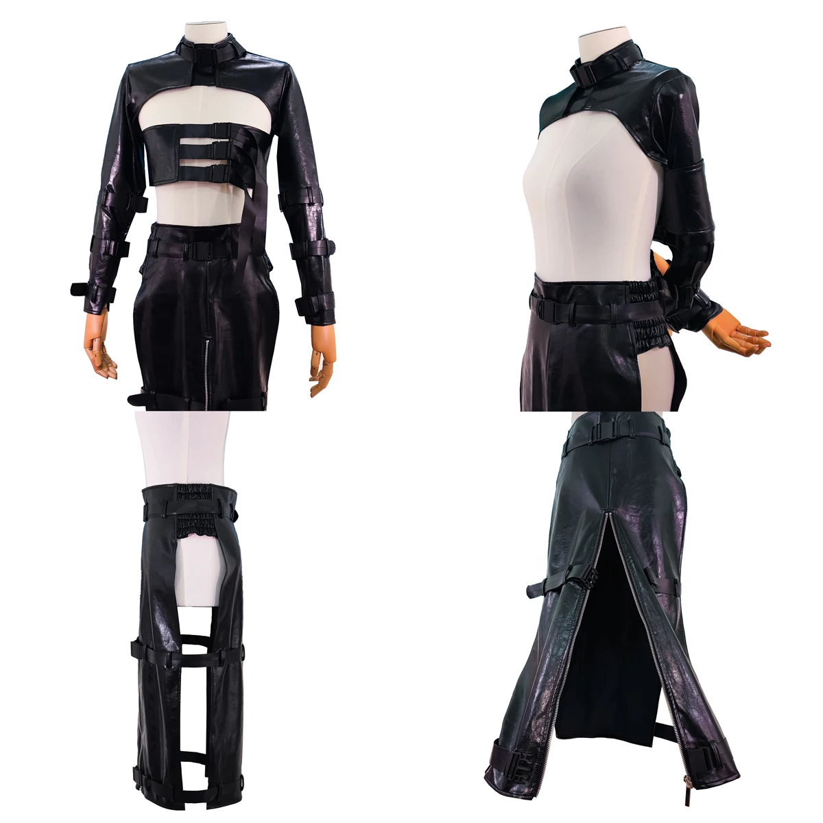 Featurium[CW. Tied Guilty]design original patent leather bondage double-headed zipper dress skirt set