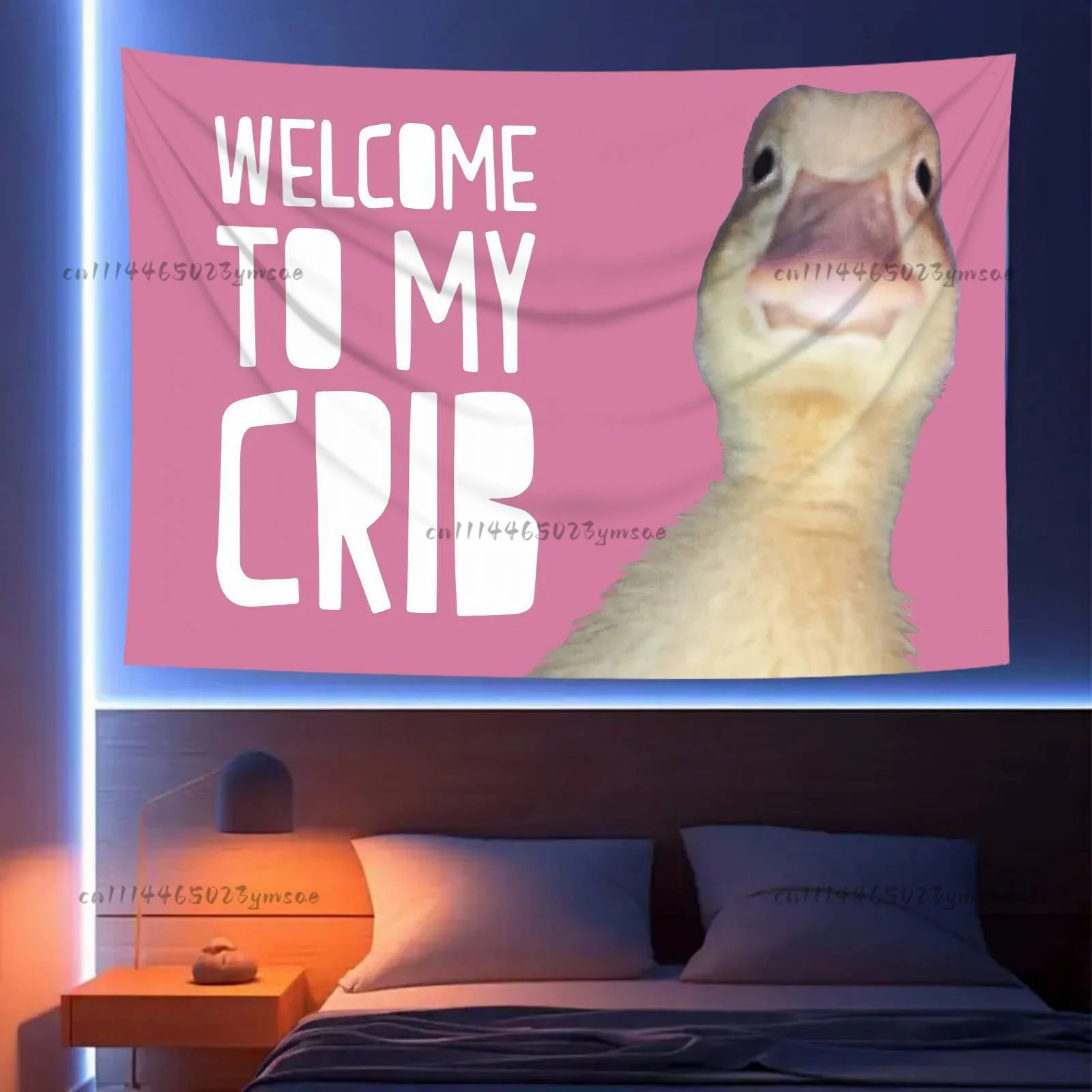 Lustige Flaggen-Wandteppiche, Welcome Crib Pink Cartoon Meme Wandteppiche, humorvolle Heimdekoration, Schlafzimmer-Hintergrundtuch, Wandkunst-Dekoration