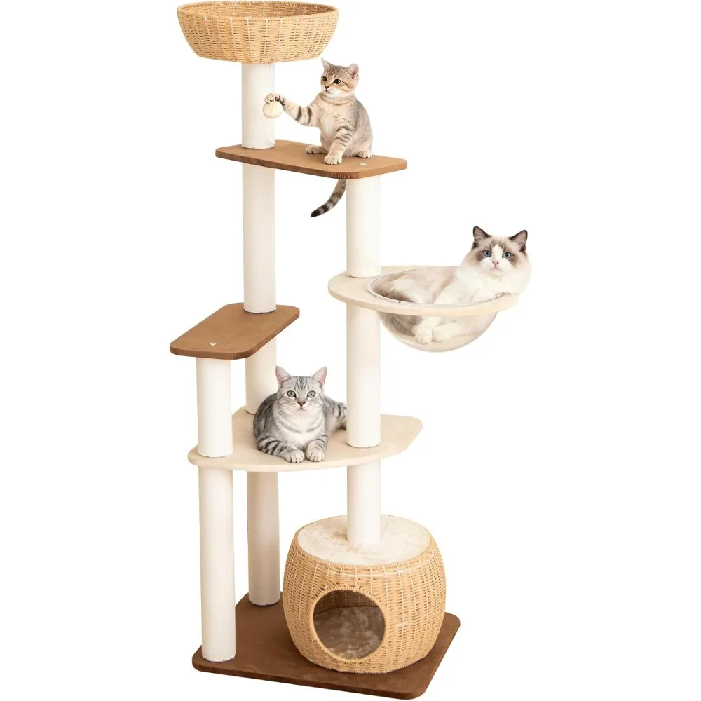 

Modern Cat Tree for Large Cat, 57-Inch Tall Cat Tower with Scratching Post for Indoor Cats, Multi-Level Cat Condo