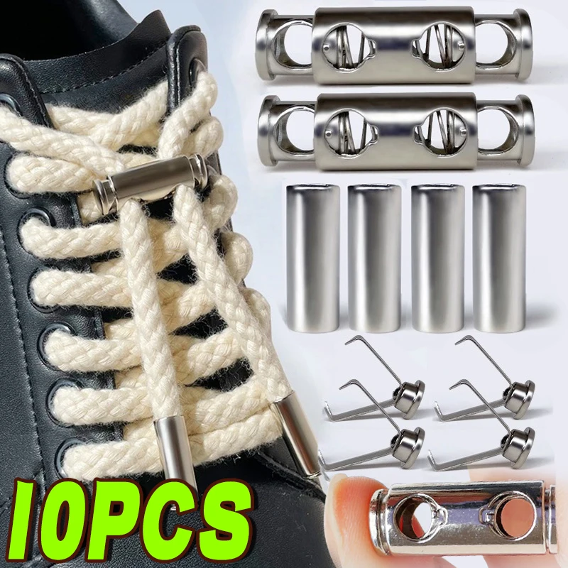 5Set Round Shoe Laces-freeing Fixed Clip for Efficient Person Easy-use No Tie Spring Shoelaces Buckles for Kids Durable Metal