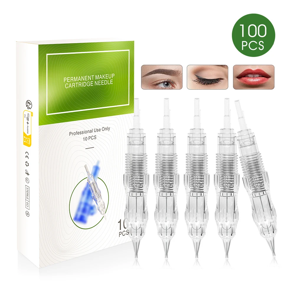 BMX 100Pcs Tattoo Needles Cartridge for Permanent Makeup Machine Professional Screw Needles micropigmentação Tattoo 1R/2/3/5/7RL