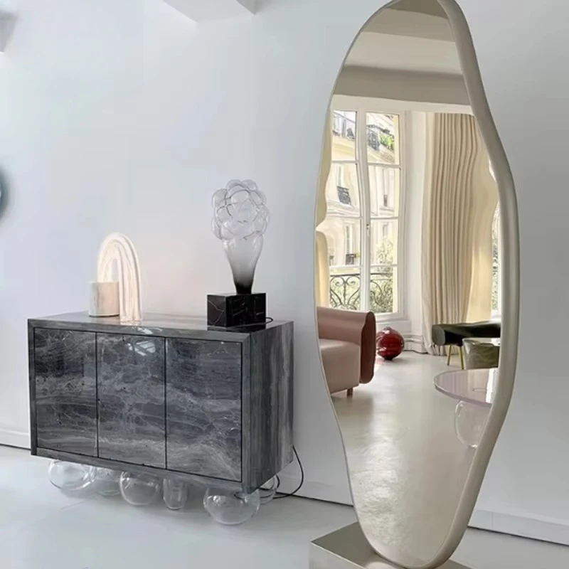 Irregular wavy full-length fiberglass floor mirror asymmetrical styling beauty mirror clothing store bedroom mirror view 4