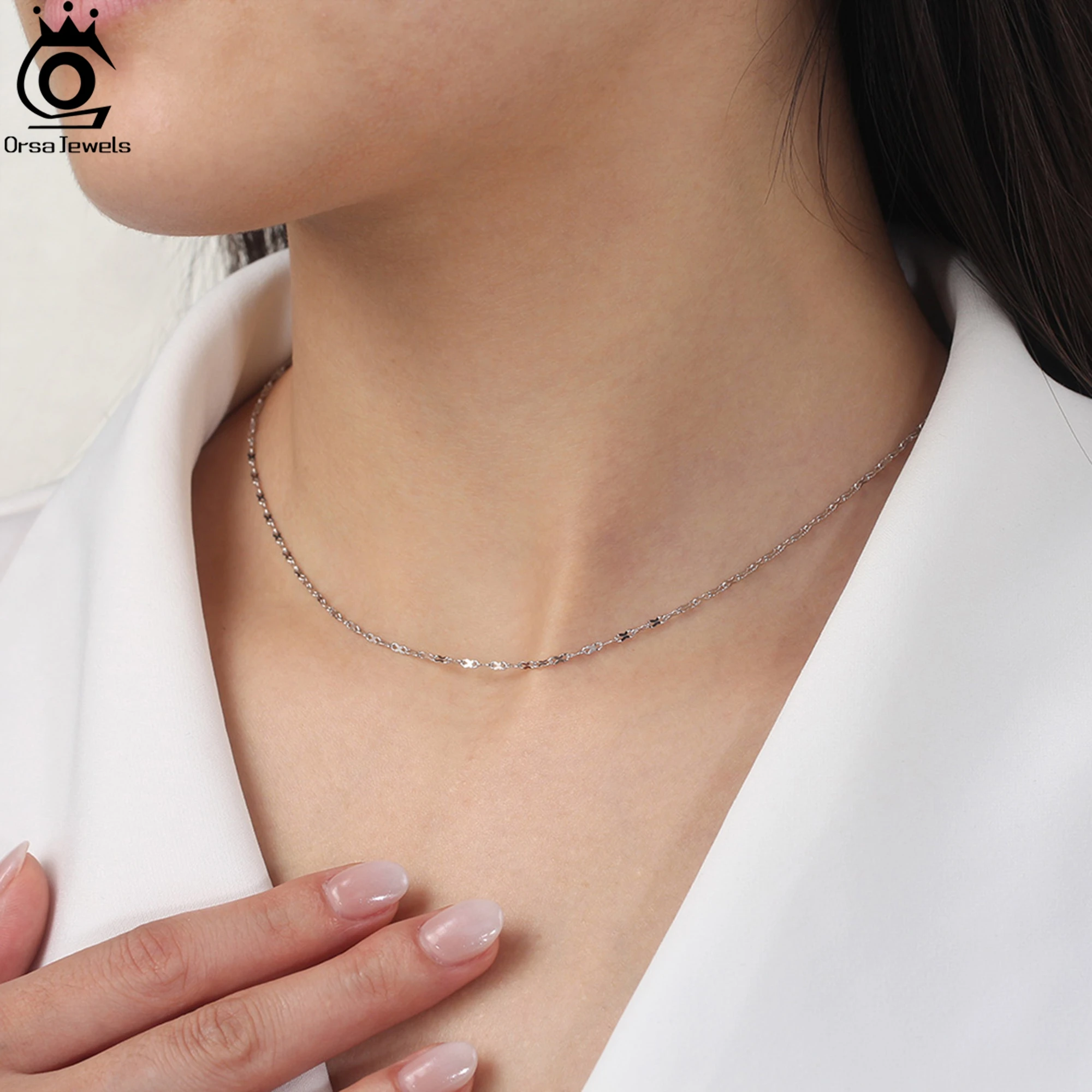 ORSA JEWELS 1.5mm Little Infinite Charm Link Chain Choker 925 Sterling Silver Necklace Multiple Size Selection Retro Style SC87
