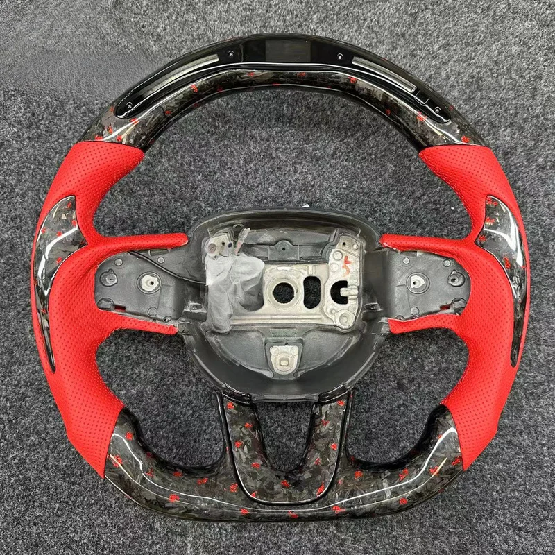 For Dodge Challenger Modified LED Forged Reflective Carbon Fiber Steering Wheel With Steering Wheel Horn Cover